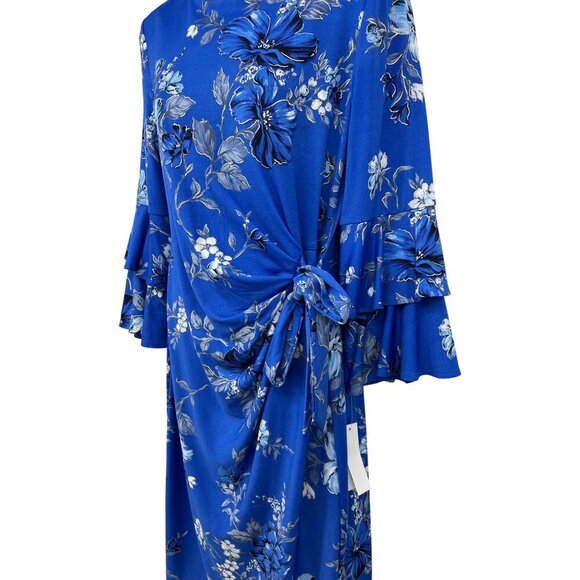 Shelby & Palmer Women Dress Size 10 Blue Floral Short Sleeve Drape Ruffle NWT Ne - Picture 3 of 10